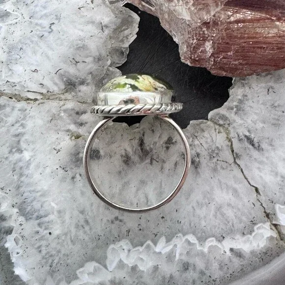 Sterling Southwestern Style Chrome Chalcedony Decorated Ring Size 6.75 For Women